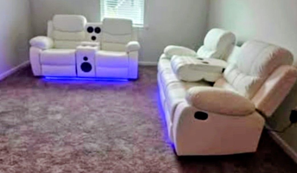 Brand New Byers Market Gel Leather  🧊 Reclining Sofa & LS Sets with Bluetooth, Speakers, LEDs ➕️