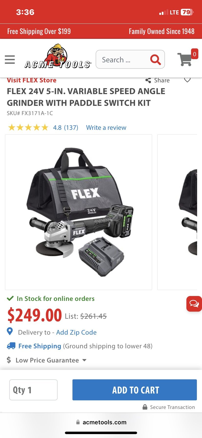24V Flex Angle Grinder 5in Paddle Switch