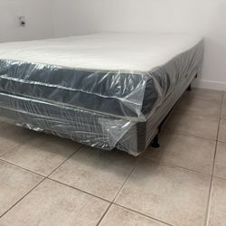 10 Inch Thick Mattress With Box Spring And A Metal Frame. All New Furniture Free Delivery 