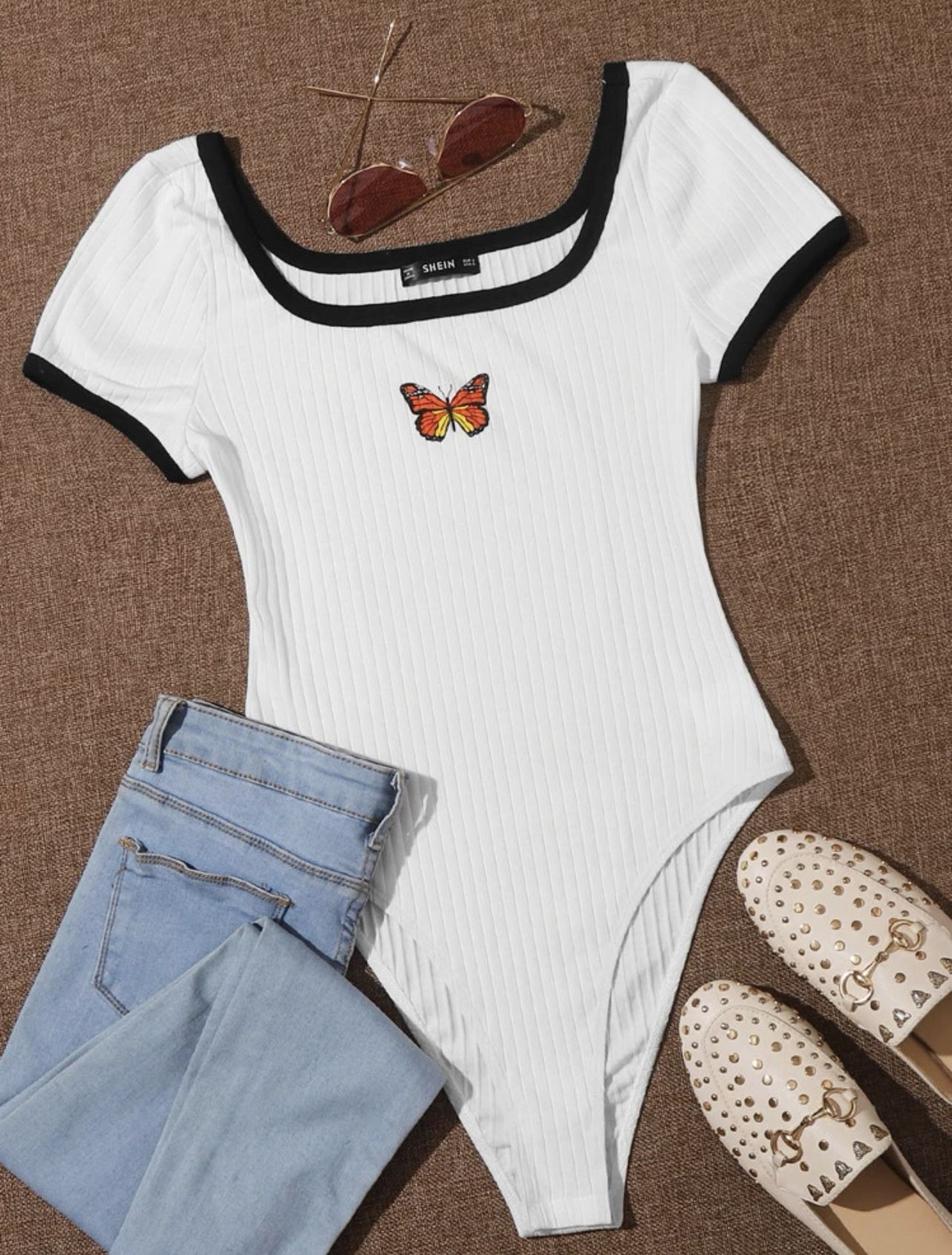 EZwear Butterfly Print Ringer Bodysuit *NEW*