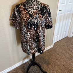 Scrub Top, Animal Print, Size M, $5