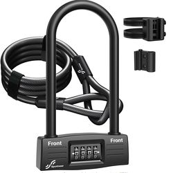 Sportneer Bike Lock: 14mm keyless Combination Bike Lock With 5ft Security Steel Cable - Heavy Duty Anti Theft Shackle Bicycle U-Locks With Mounting Br