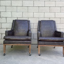 Leather Vintage Antique Mid Century Modern Chairs