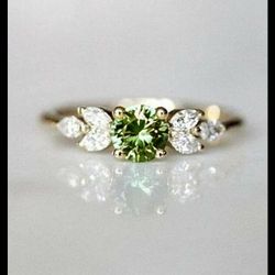 Pretty Yellow Gold Tone Green Cubic Zirconia Ring