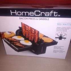 New Bacon Press Griddle Vertical Electric Flat Top Grill Breakfast, Burger, Eggs, Pancakes, Collects Bacon Fat