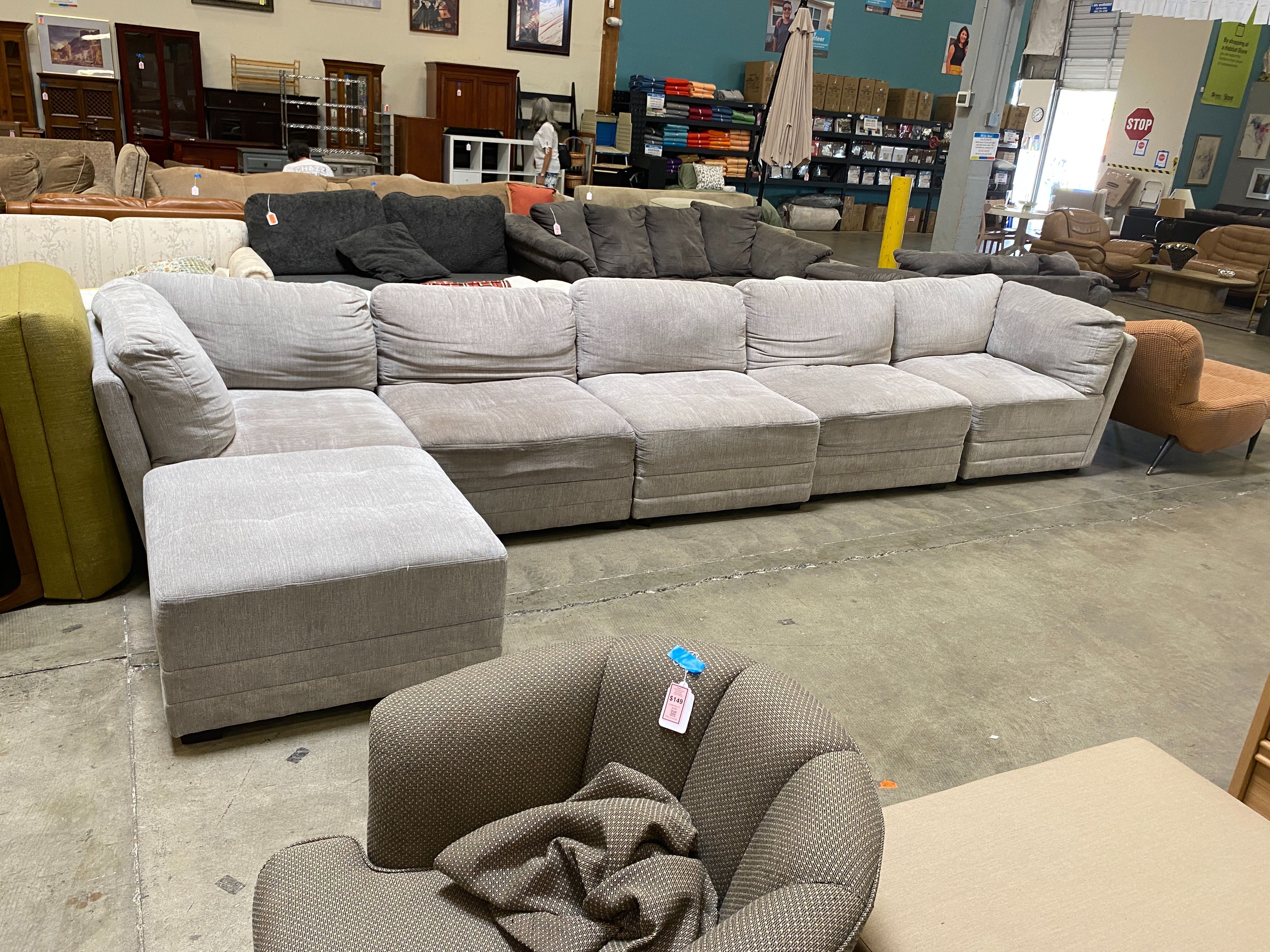 Grey Long Modular Sectional With Ottoman