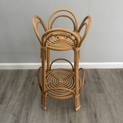Rattan Wicker Wood Plant Stand 2 Tier 