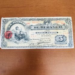 Original 5 pesos bill Durango 1914