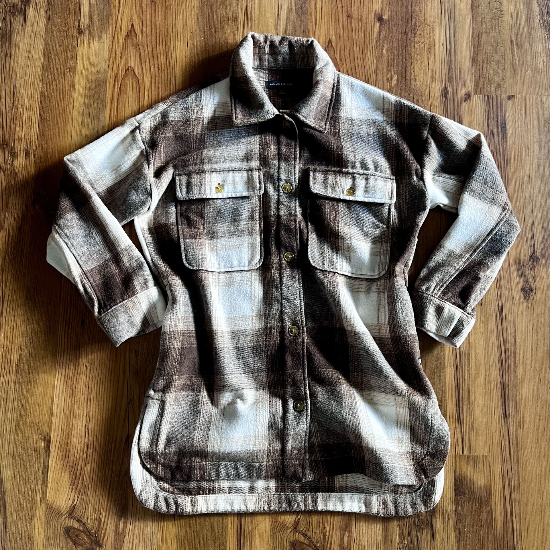 Banana Republic® Women's Brown Plaid Wool Blend Flannel Shacket - Small