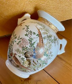 Vintage Double-Handled Hand Painted Japanese Porcelain Vase