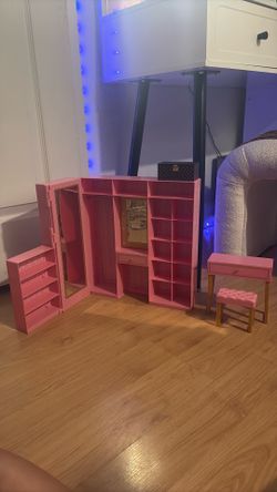 Pink and gold Barbie dresser