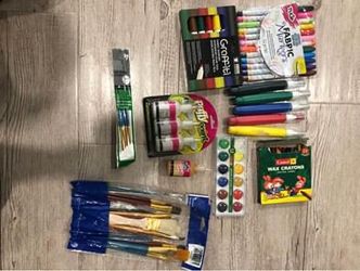 Fabric paint and brushes all assorted - buy everything for just $20(pink and black pouch included)