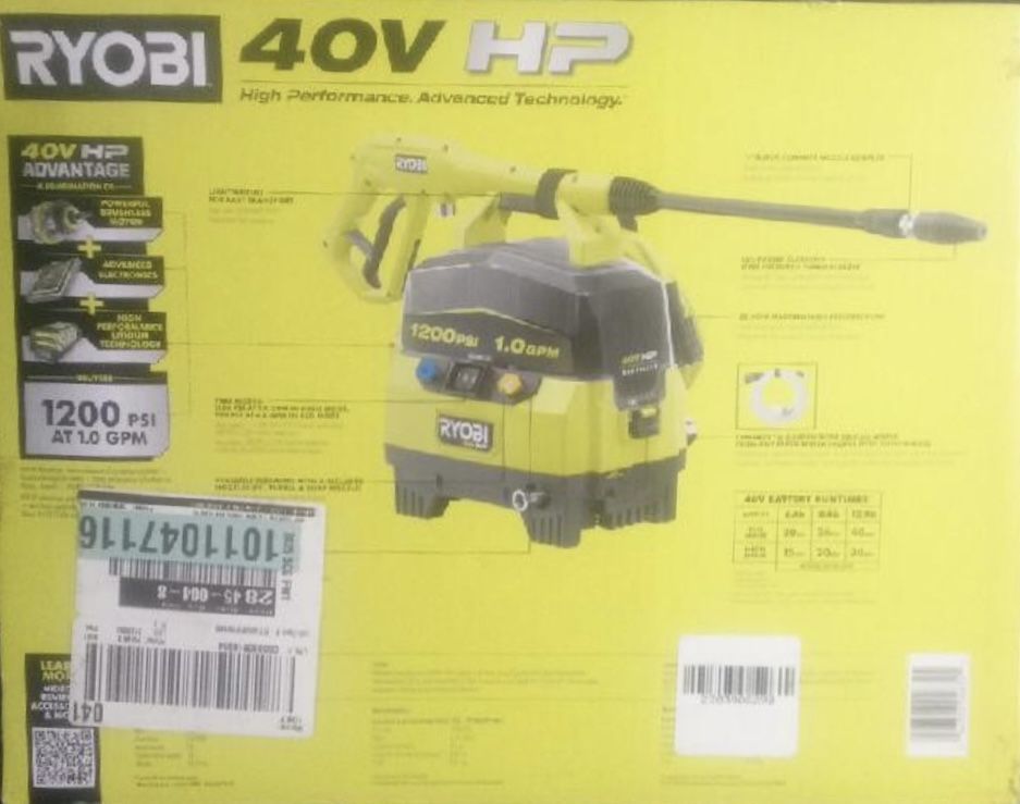 RYOBI 40V 1200 PSI 1.0 GPM Cordless Electric Cold Water Pressure Washer (Tool Only)