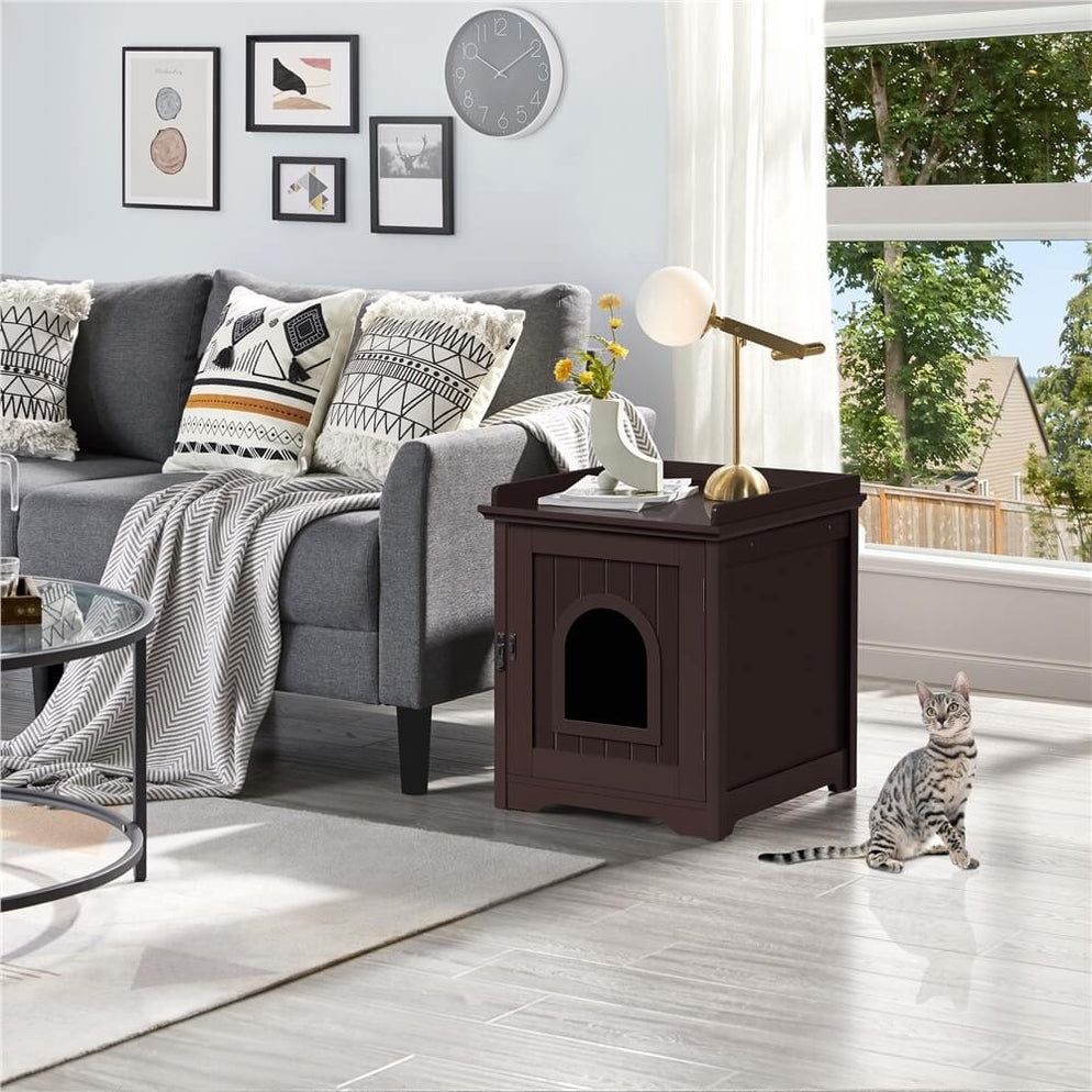 Cat Litter Box Enclosure, Litter Box Furniture Hidden with Towel Bar, Wooden Cat Washroom, Dog Proof Cat Litter Box Cabinet, Indoor Cat House, Side En