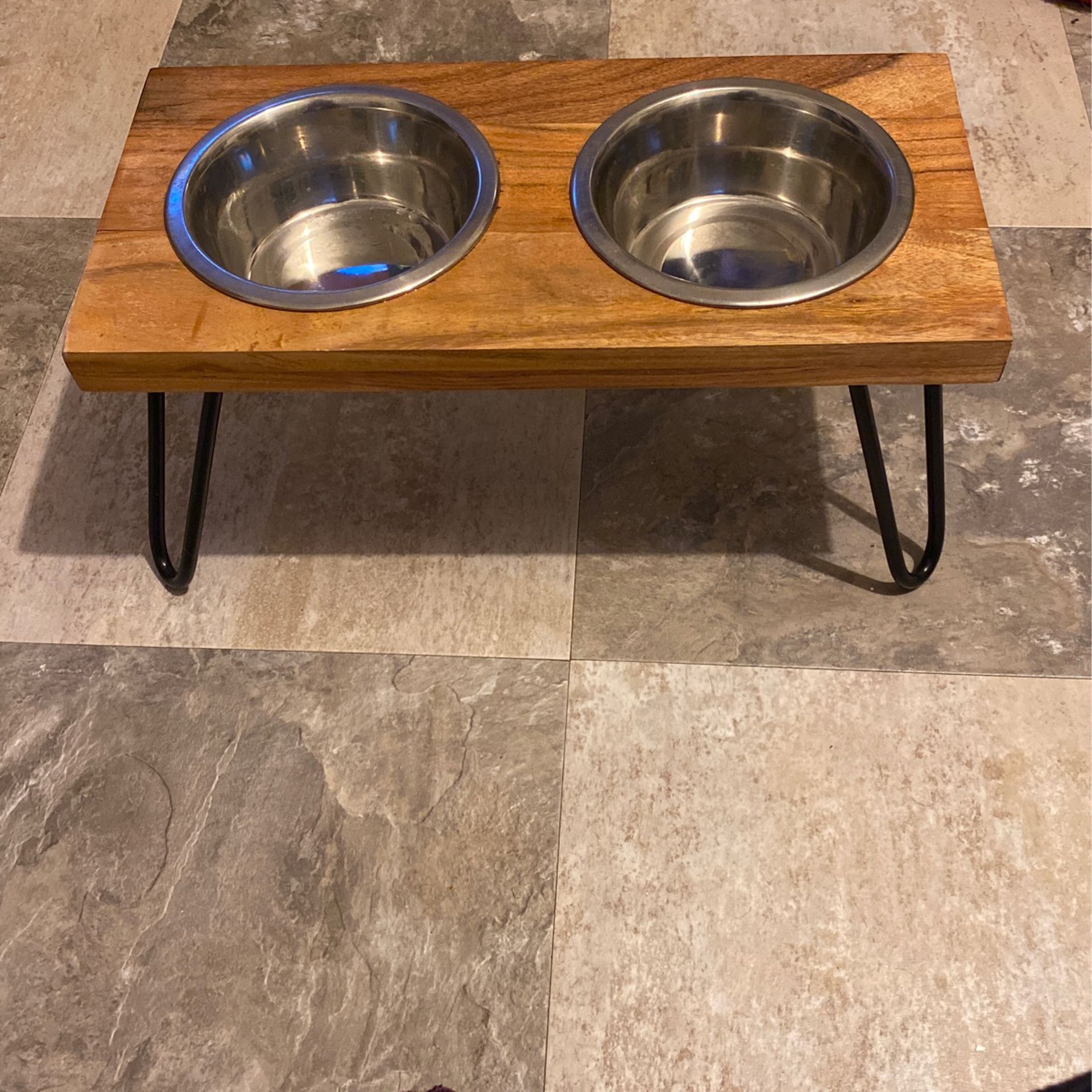 EveryYay Better Together Elevated Wood Double Diner with Stainless-Steel Bowls for Dogs, 4.6 Cups