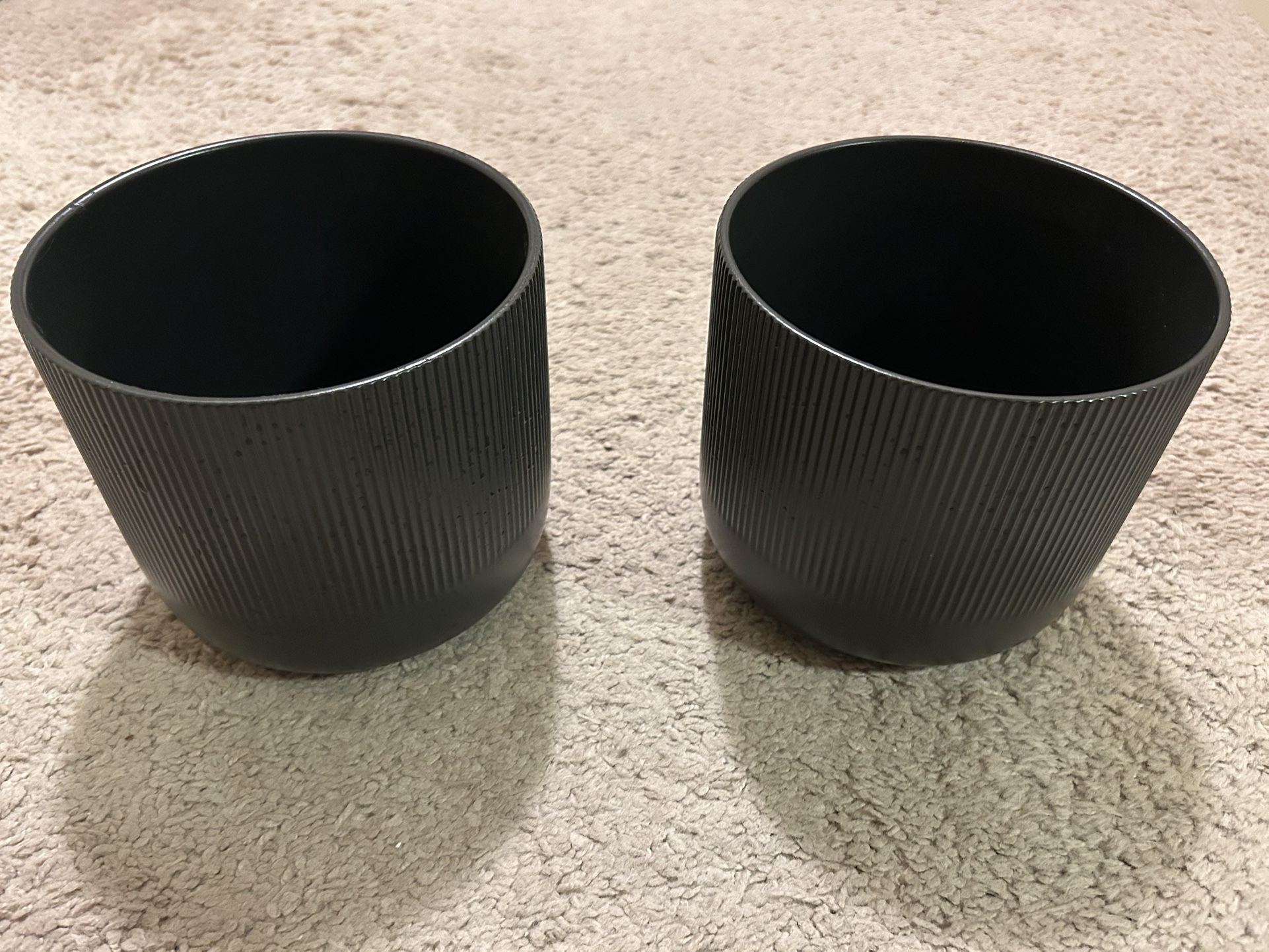Two Dark Brown Ceramic Pots