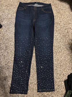 STUNNING Scattered Rhinestone Embellished Dark Wash Jeans 12W ❤️ denim 24/7