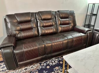 HOLIDAY WEEKEND DEAL! Two Tone Brown Leather Recliner Sofa Set
