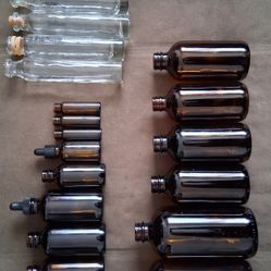 14 Amber Glass Bottles 