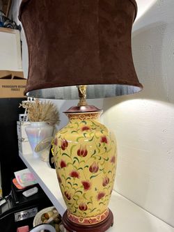Handpainted Floral Lamp With Suede Shade