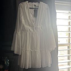 Miss Ord White Long Sleeve Boho Babydoll Midi Dress