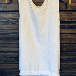 Francesca Bettini Sleeveless Tank Top MED 100% Linen White Ruffle Italian EUC