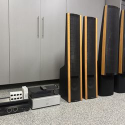 Martín Logan’s Speakers ,Krell Amplifier KAV, BK  Tuner preamplifier, Panamax Surge Protector and Noise filter M5300-PM,,Samsung Blue Ray Disc Player.