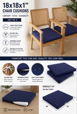 2 Navy Blue indoor/outdoor 18x18x1 cushions-New