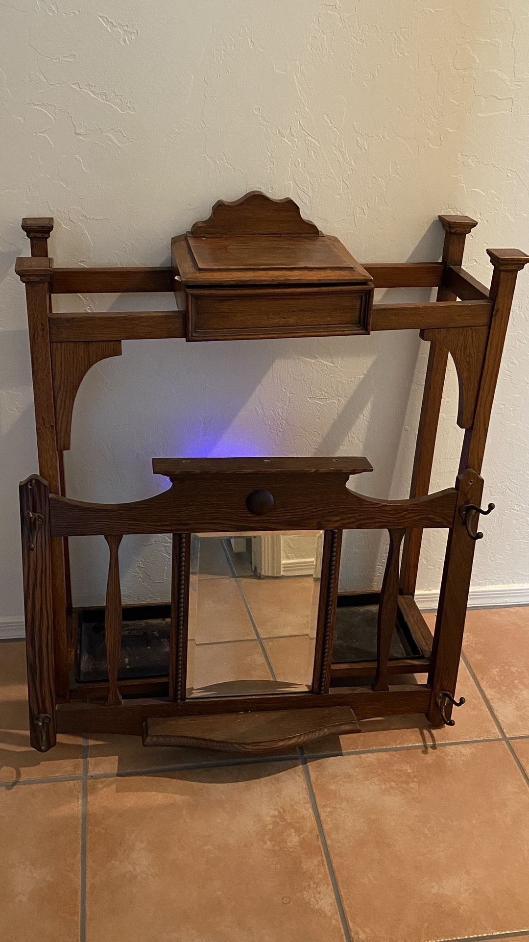 Antique Umbrella Stand With Mirrored Hat/Coat Rack