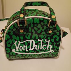 Von Dutch Green Cheetah Print Purse