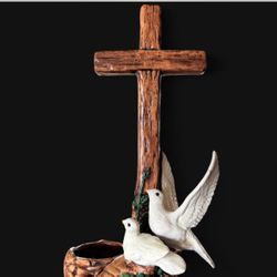 Vintage Ceramic White Dove and Cross Sculpture/Figurine