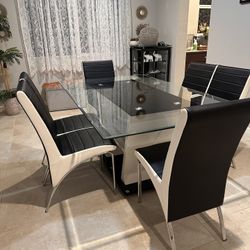 Glass Dining Table with 6 Chairs