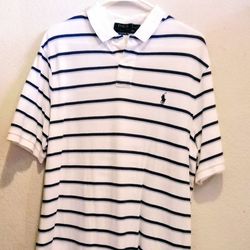 XL Polo Ralph Lauren Men's White with Blue Stripes Short Sleeve Shirt