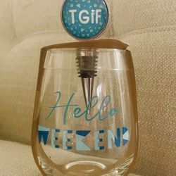 BRAND NEW! Boston Warehouse Wine Goblet w/ Bottle Stopper! 