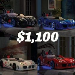 Brand New Novelty  Race Car Design Twin Size Bed Frame Built In Led Light