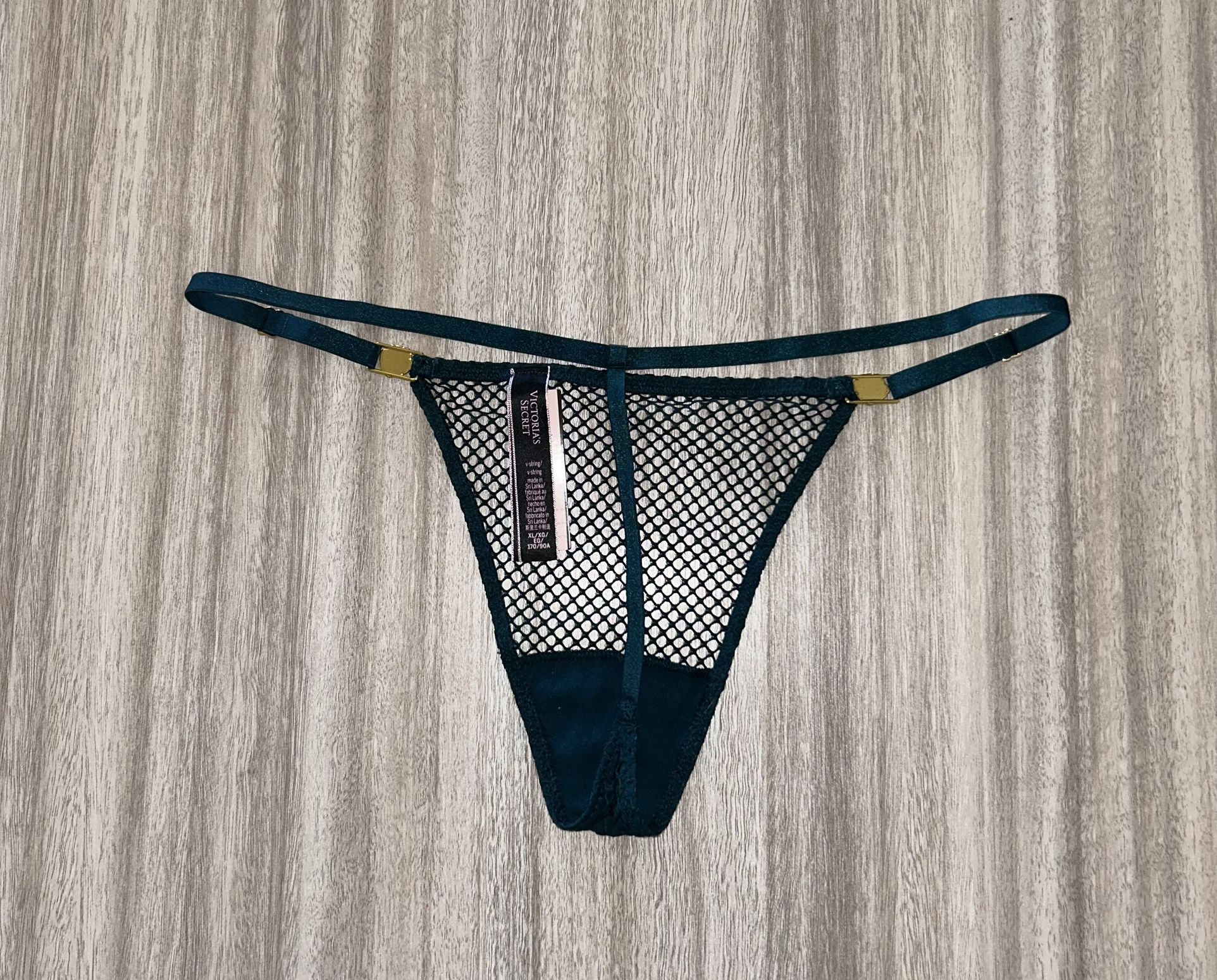 New Victoria Secret Thong V String XL Fishnet Green Adjustable Straps