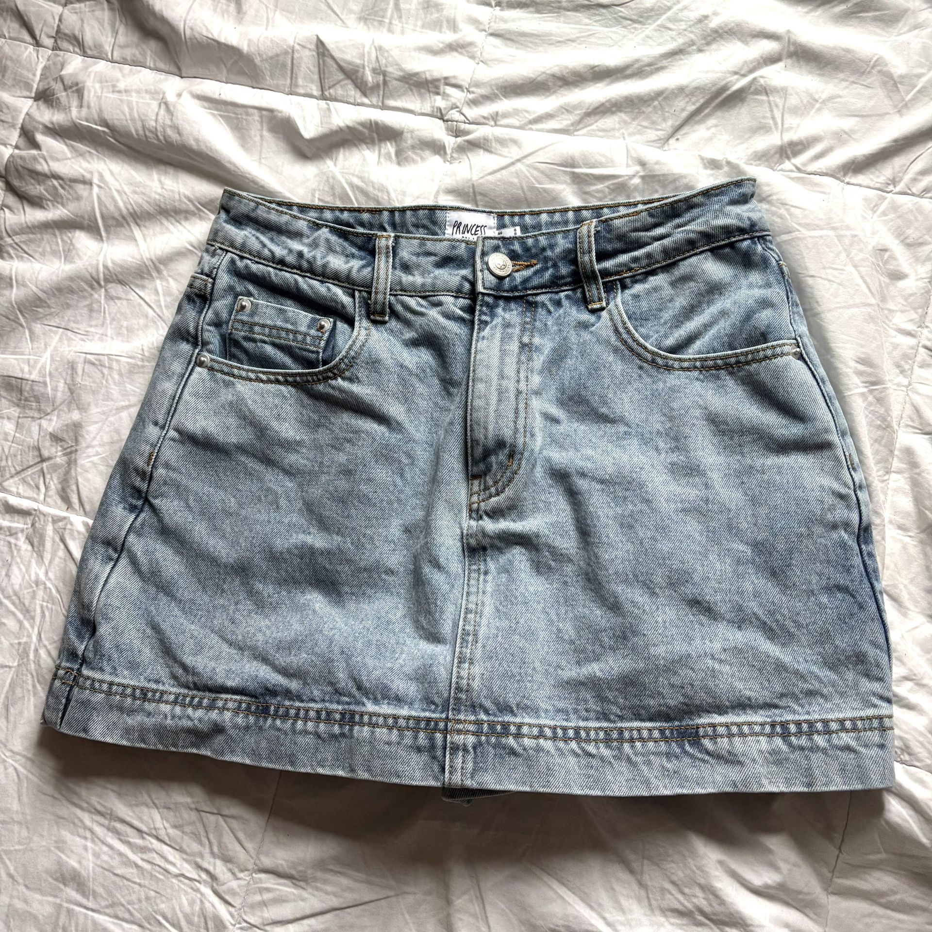 $65 Original Price, Princess Polly GAZELLE DENIM SKORT LIGHT WASH LOWER IMPACT