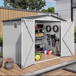 8X6 FT Metal Outdoor Storage Shed, Tool Shed with Pitched Roof Waterproof with Side Window and Locka