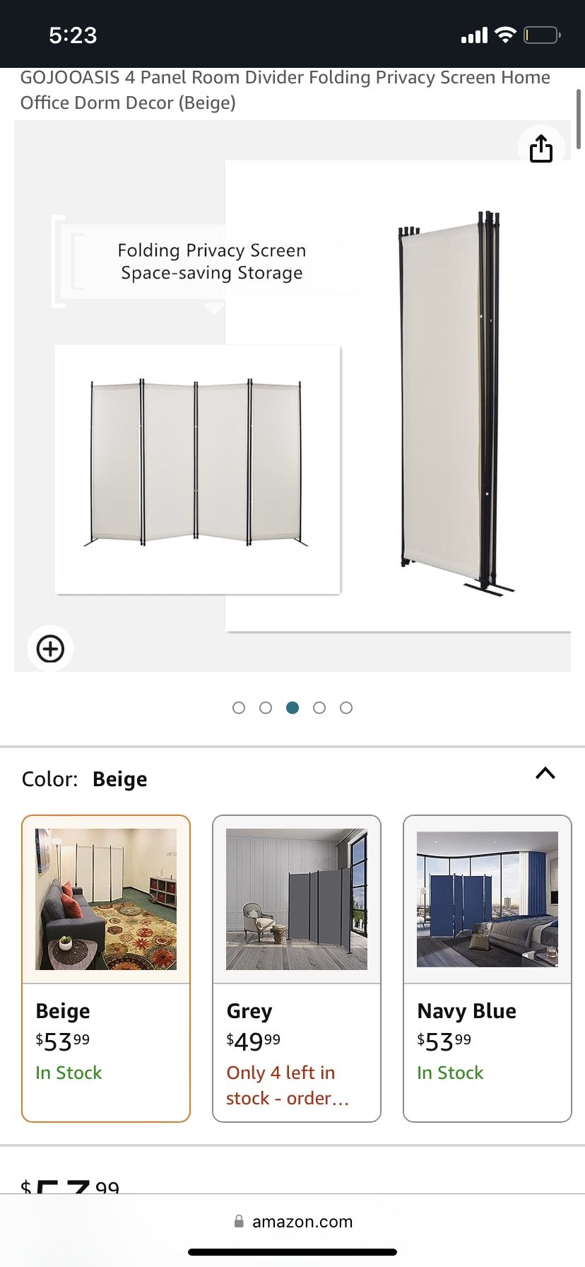 4 Panel Room Divider New Beige