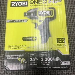 Ryobi PBLID02B One+ HP 18V Brushless 4-Mode 1/4” Impact Driver NEW TOOL ONLY