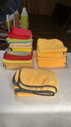 21-pack gently used chemical guy  and mixed professional microfiber towel 16 x16 - 7- pack are from chemical guy and 1-large towel