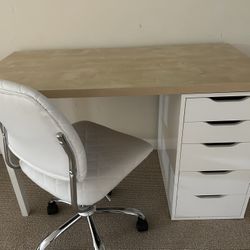 IKEA Desk With Drawers And White Chair