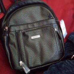 MultiSac Faux Leather Mini Backpack Black Organizer Travel Bag Purse