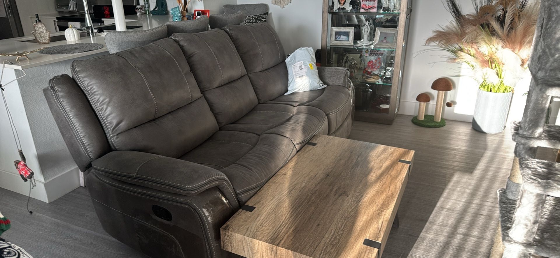 Grey Reclining Sofa And Table