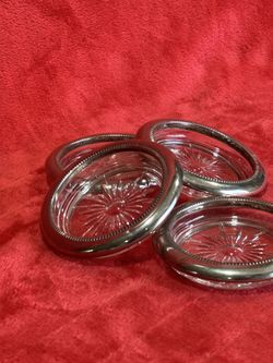 Elegant Italian Crystal Coasters with Silver Trim – Set of 4
