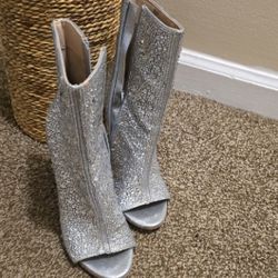 Steve Madden Silver Heels Glitter Boots