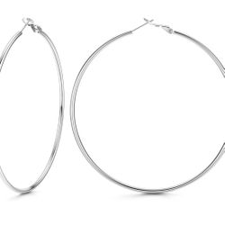 Silver Hoop Earrings for Women Sterling Silver S925 Post Silver Hypoallergenic 60 mm