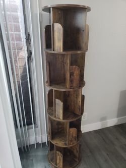 Tall Rotating Round Wooden Bookshelf Tower