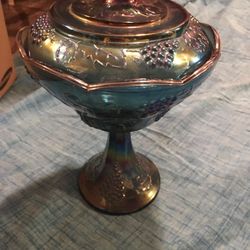 Vintage blue Indian carnival candy dish