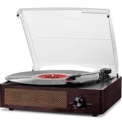 Vinyl Record Player Turntable with Built-in Bluetooth Receiver & 2 Stereo Speakers, 3 Speed 3 Size Portable Retro Record Player 